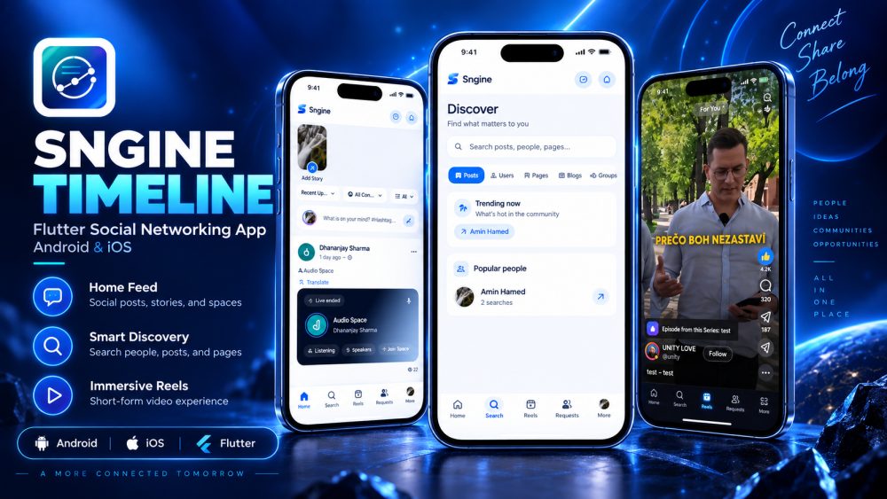 Sngine Timeline – Flutter Social Network App for Android & iOS